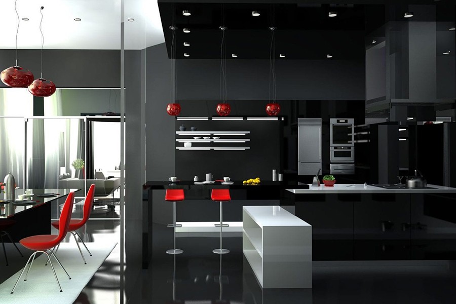 Дизайн красно-черной кухни (реальные фото)